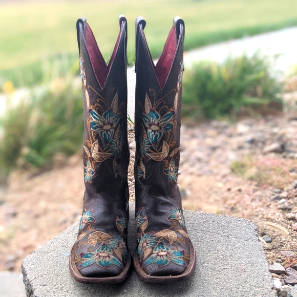 MACIE BEAN M9034 Glitterific brown leather floral embroidery cowgirl boots sz 6 - Picture 7 of 16